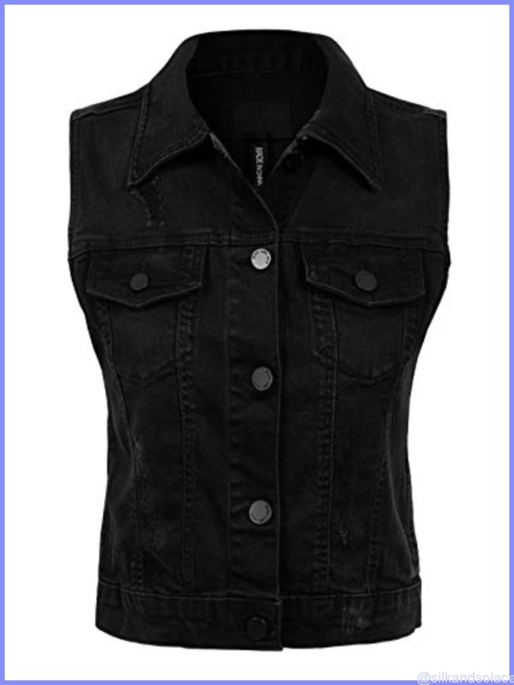 Sleeveless Denim Jacket Vest Junior Fit Button Up Flap Pockets Medium Stretch